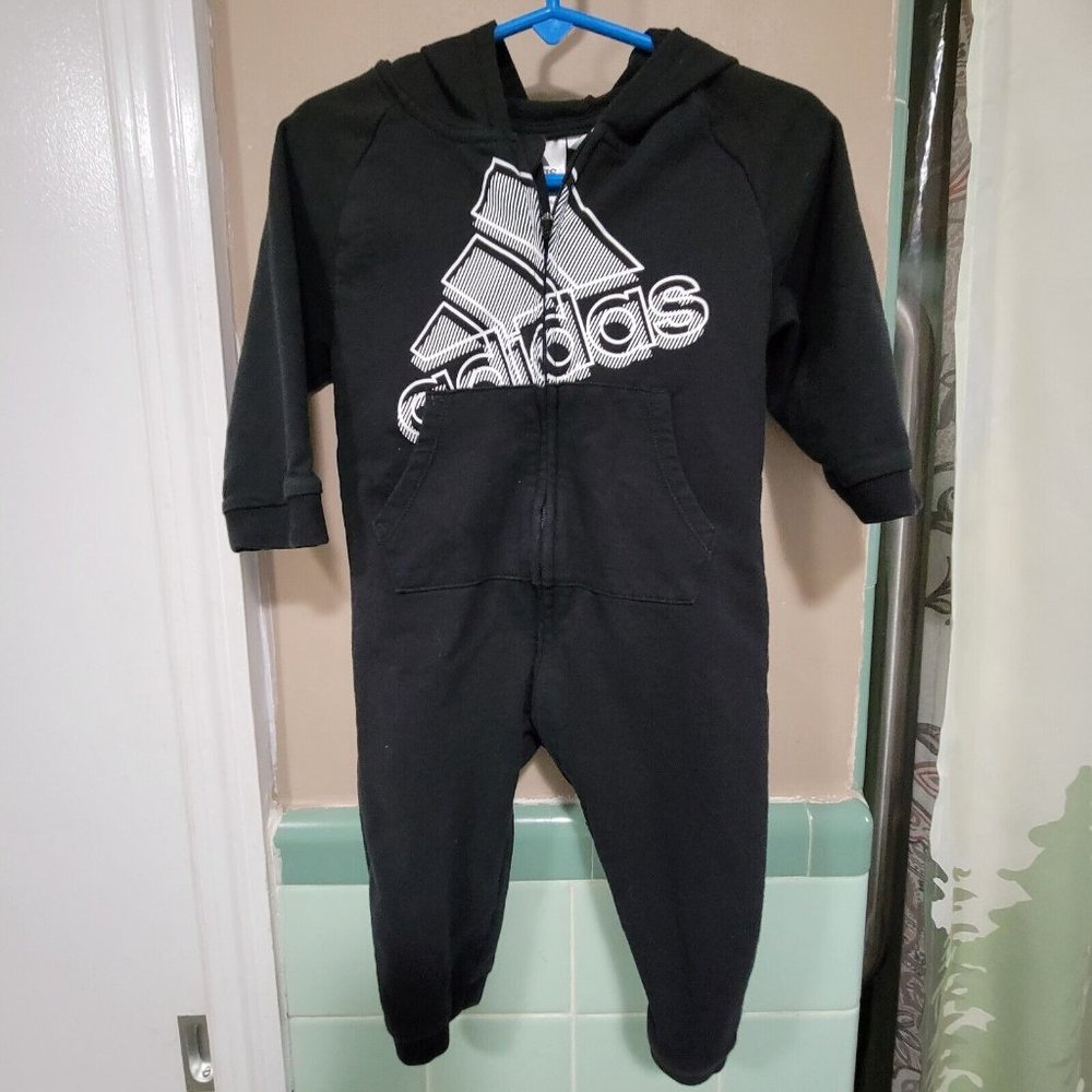 Adidas Logo Black One Piece Jumpsuit Hoodie Infant Size 12 Months